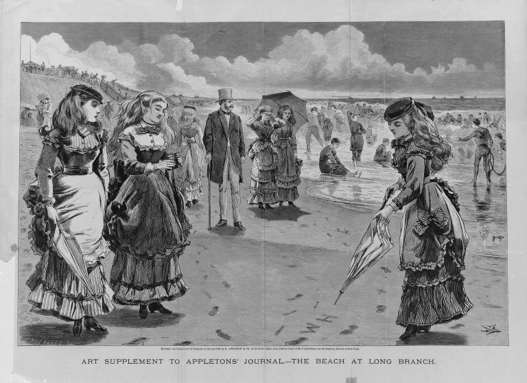 The Beach at Long Branch - wood cut illustration by Winslow Homer (1869)