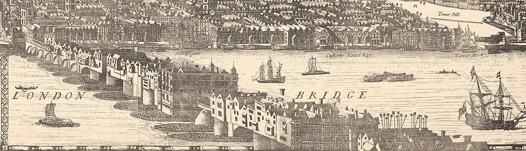 Drawing of London Bridge from a 1682 panorama