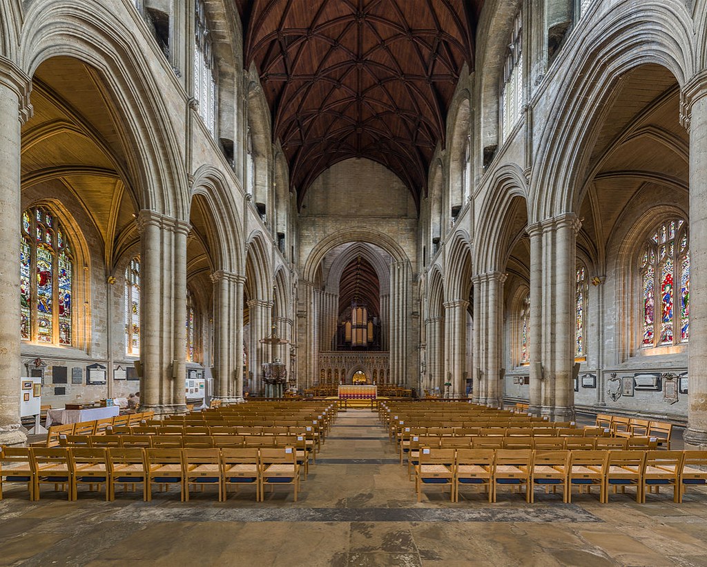 Ripon Cathedral - The nave, showing a clear asymmetry in the arches. Credit: David Iliff