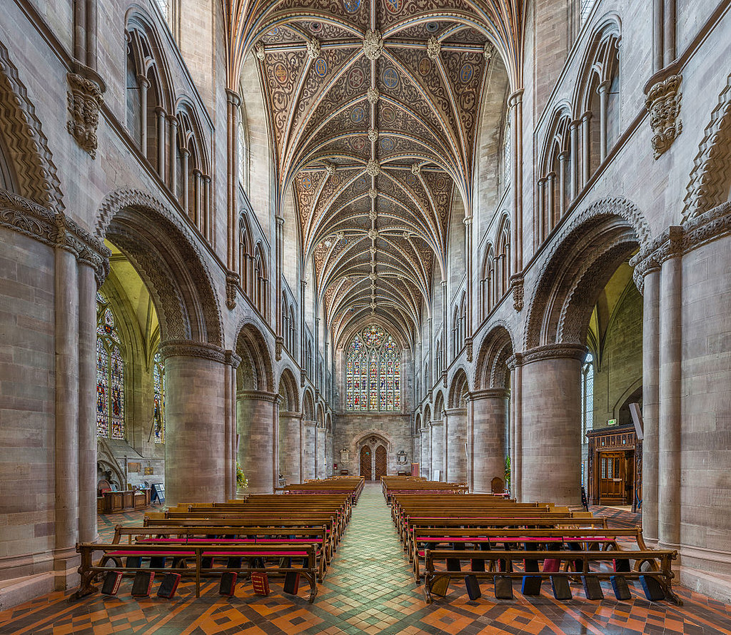 Hereford Cathedral - The nave looking west. Credit: David Iliff