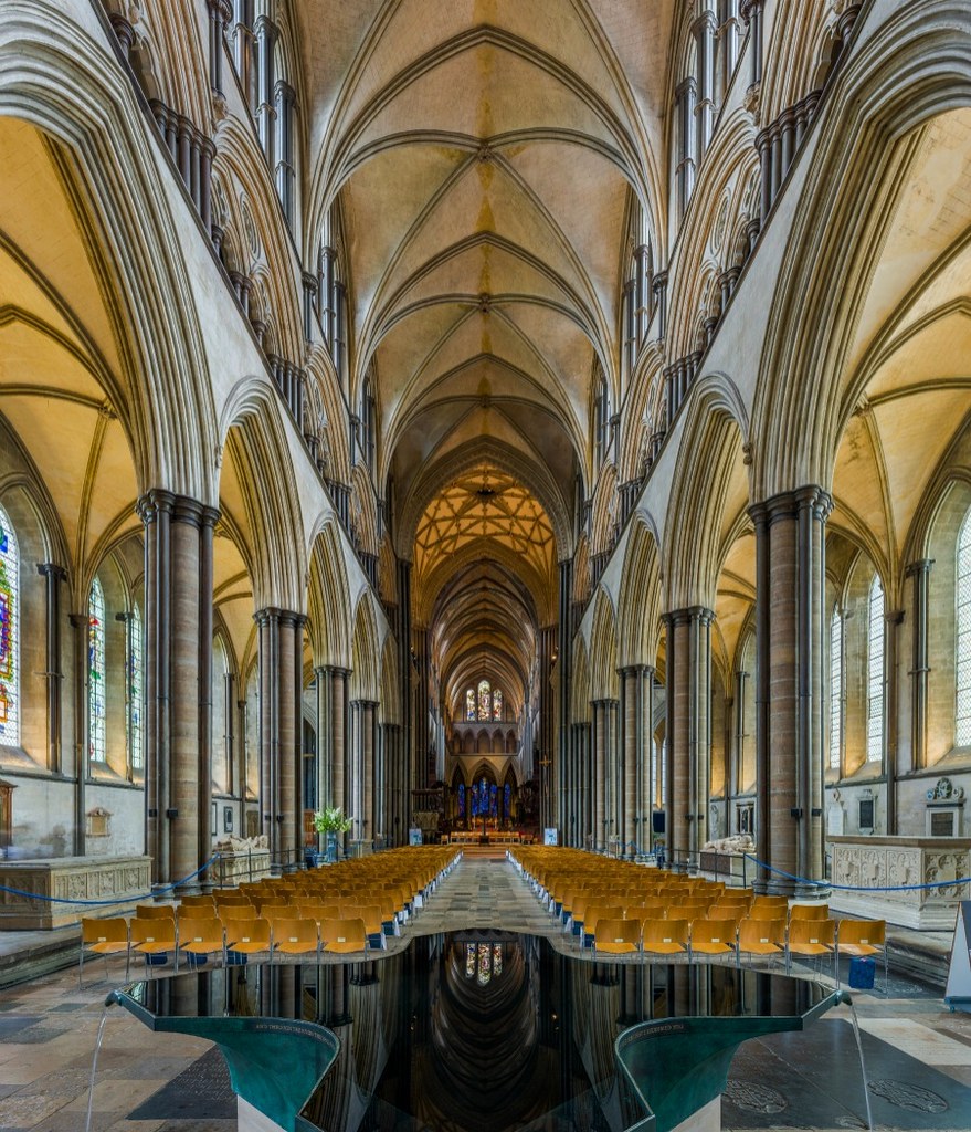 Salisbury Cathedral - The nave looking east from the font. Credit: David Iliff