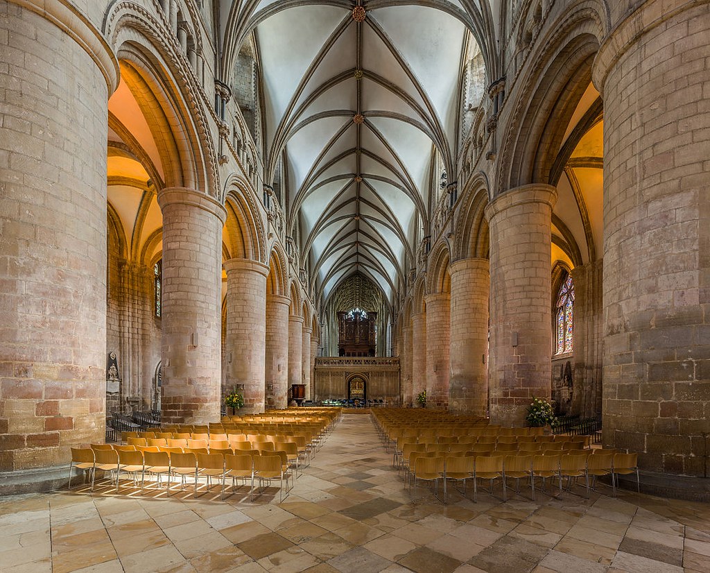 Gloucester Cathedral - The nave looking east toward the choir. Credit: David Iliff