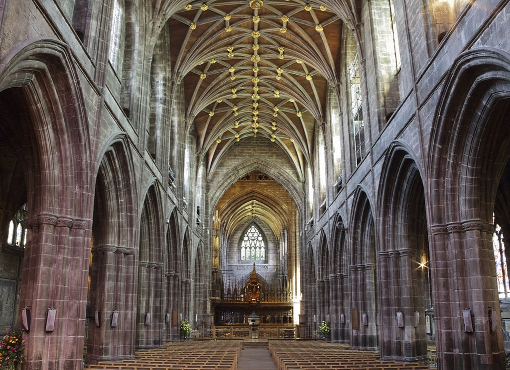 Chester Cathedral - The building of the nave, begun in 1323, was halted by plague and completed 150 years later. Credit: Michael Beckwith