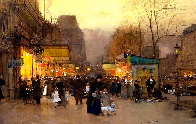 Porte St Martin At Christmas Time In Paris by Luigi Loir - circa 1890