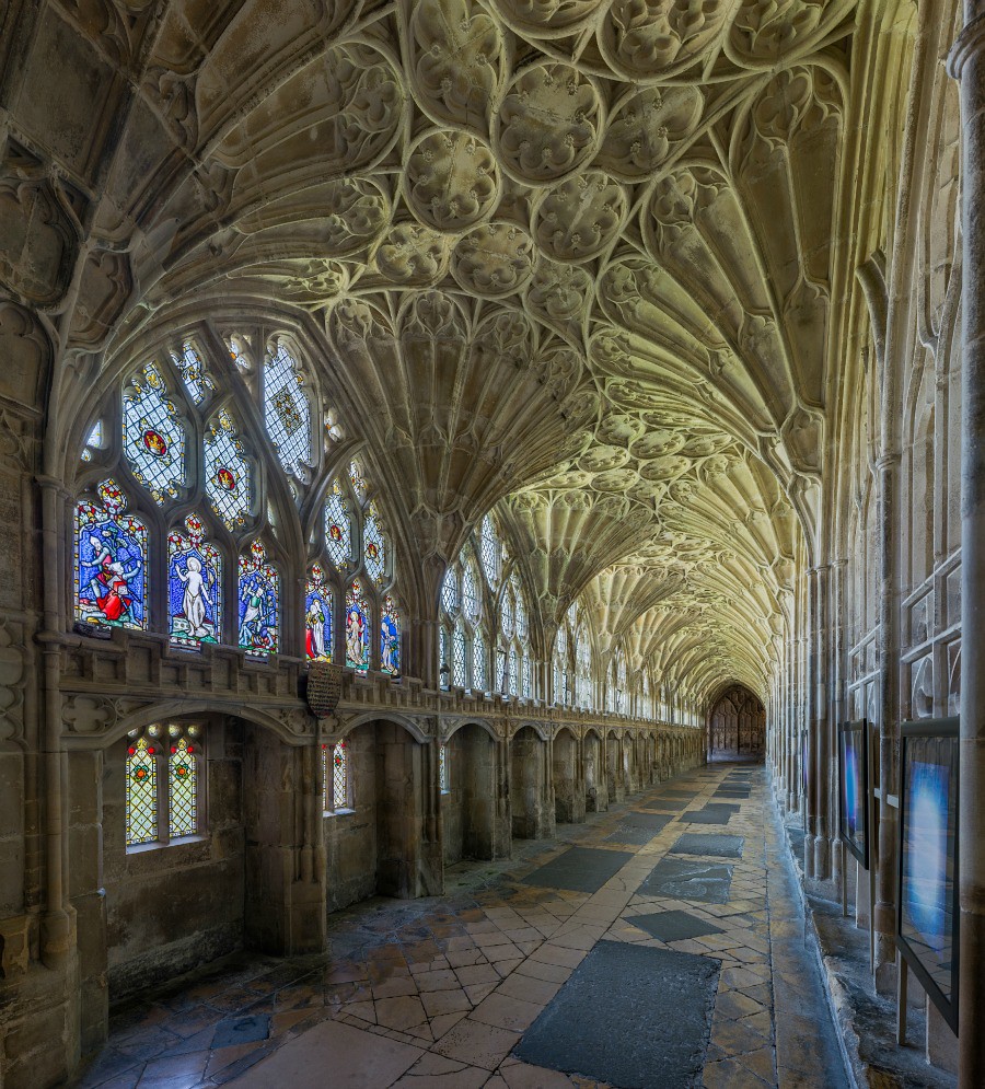 Gloucester Cathedral - Cloisters with fan vaulted roof was used as a location in the Harry Potter film series