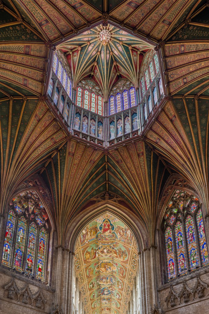 Ely Cathedral - The ceiling of the nave and lantern, viewed from the Octagon. Credit: David Iliff