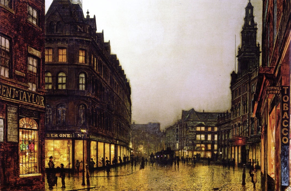 Boar Lane, Leeds by Lamplight by John Atkinson Grimshaw, 1881