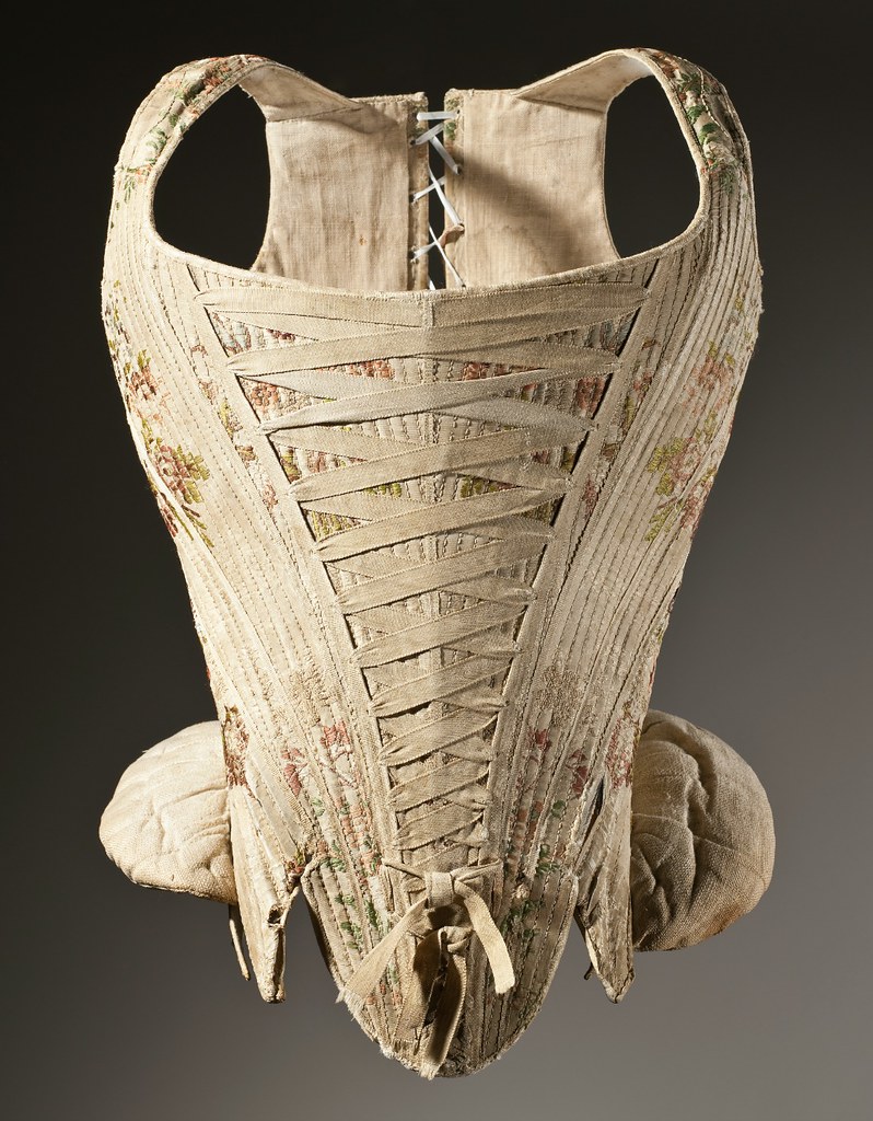 Woman's corset (stays) c. 1730–1740. Silk plain weave with supplementary weft-float patterning, stiffened with baleen. Los Angeles County Museum of Art