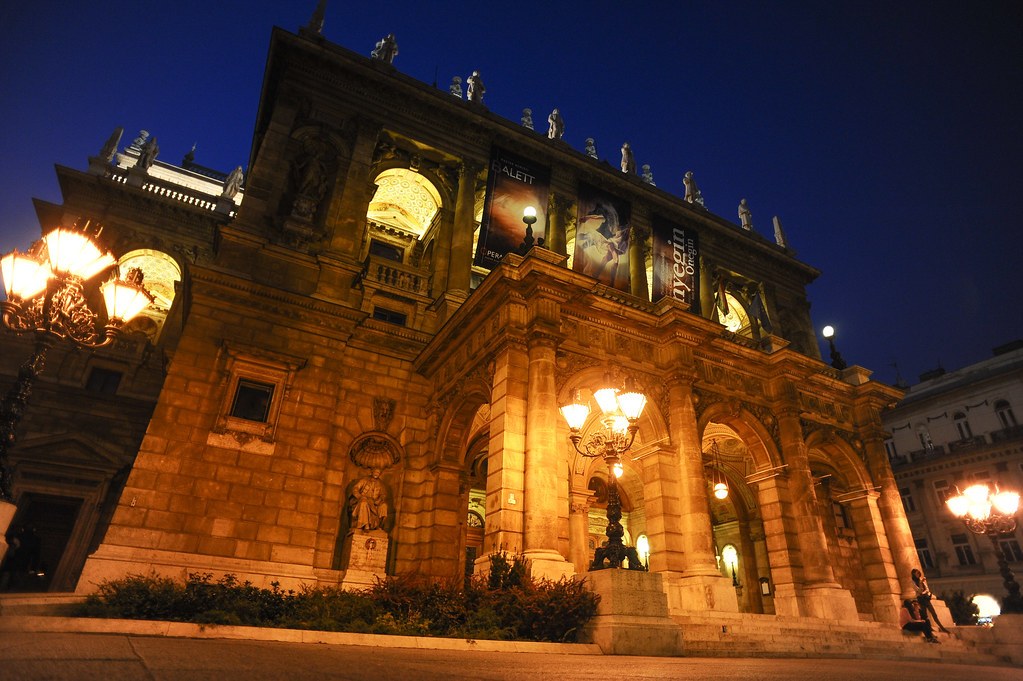 View of the Hungarian State Opera House at night. Credit Mstyslav Chernov