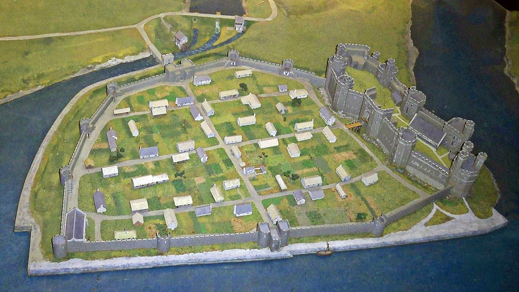 Reconstruction of Caernarfon Castle and town walls at the end of the 13th century. Credit Hchc2009
