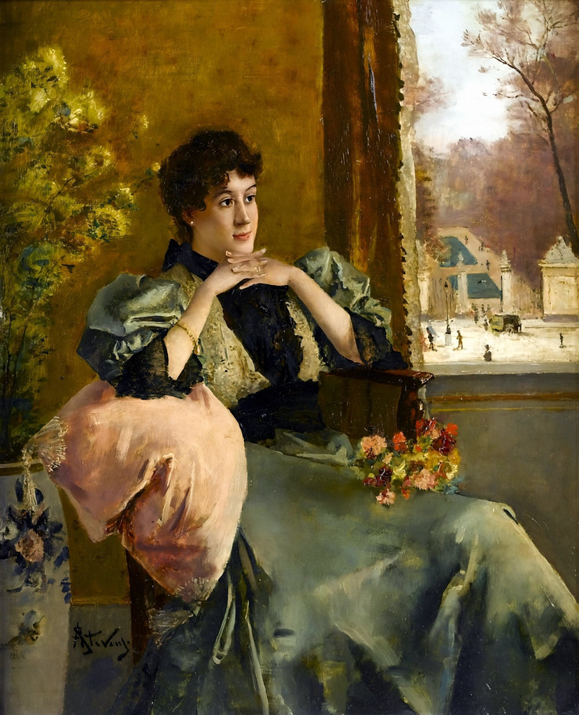 Pensive Woman Near a Window by Alfred Stevens, 1823-1906
