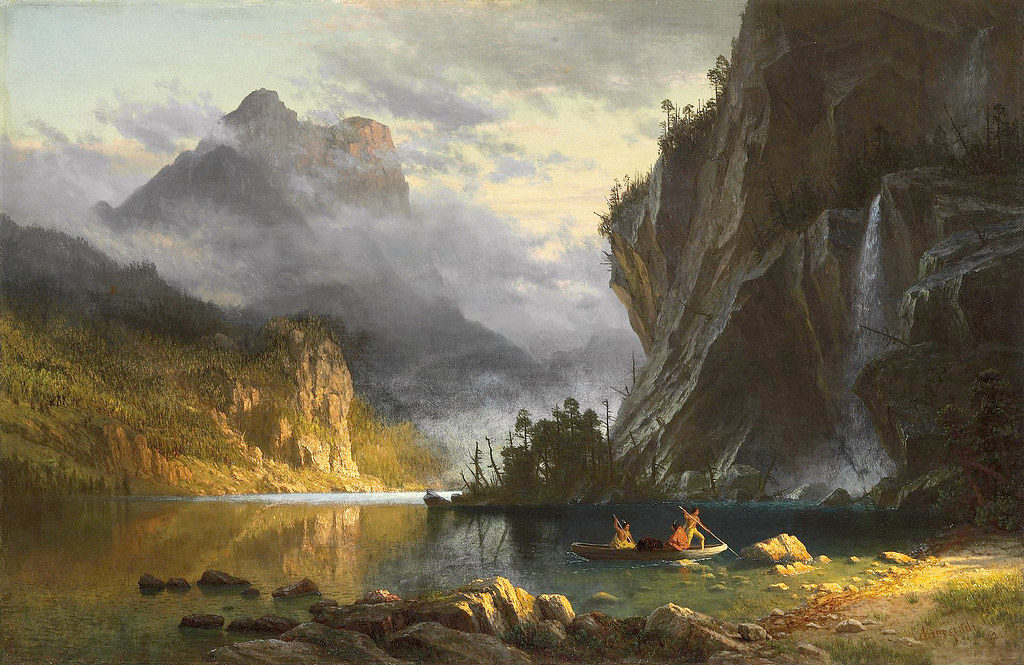 Indians spear fishing by Albert Bierstadt, 1862