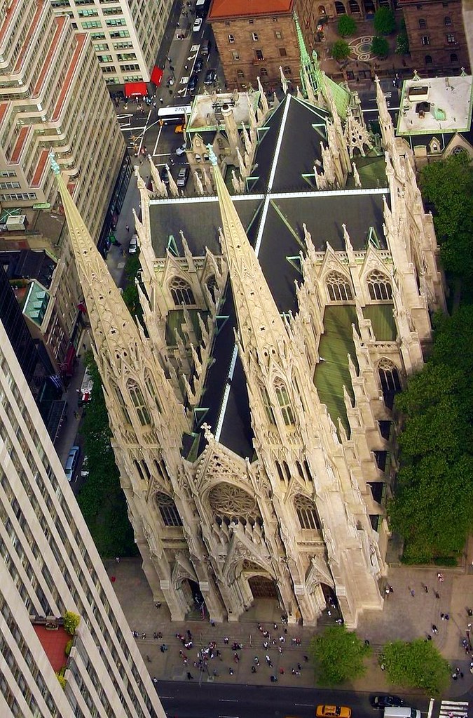 St Patrick's Cathedral, New York, viewed from the Rockefeller Center. Credit J.M. Luijt