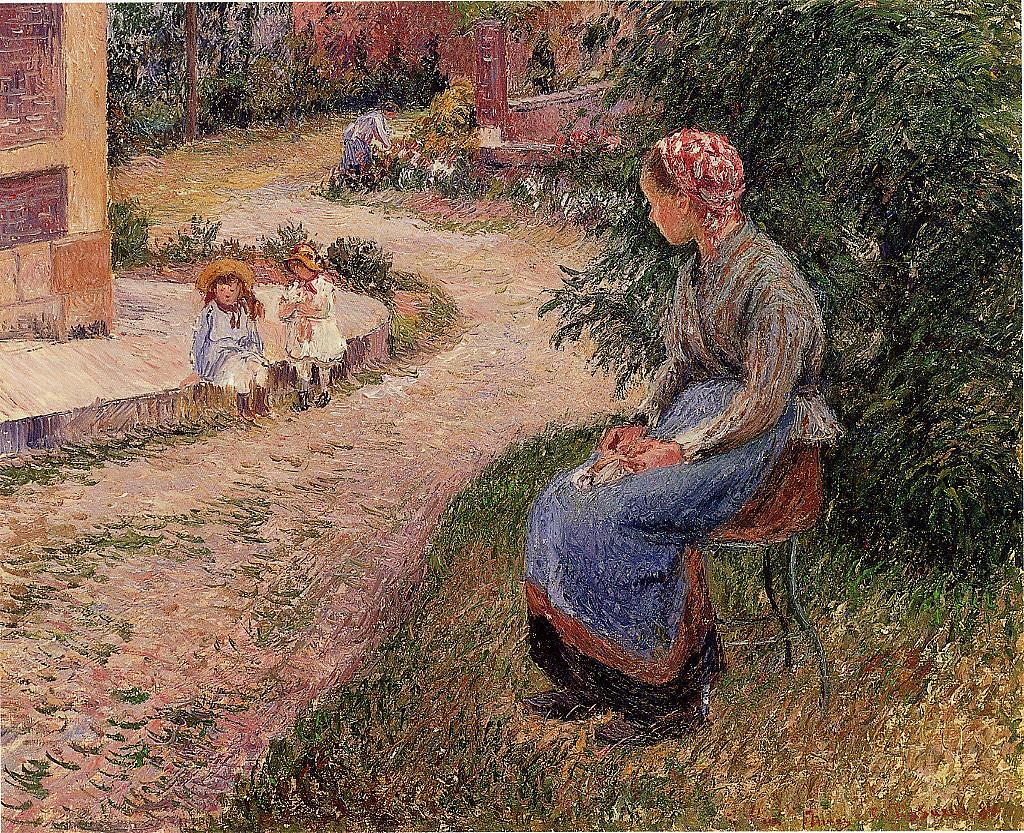 A Servant Seated in the Garden at Eragny by Camille Pissarro, 1884