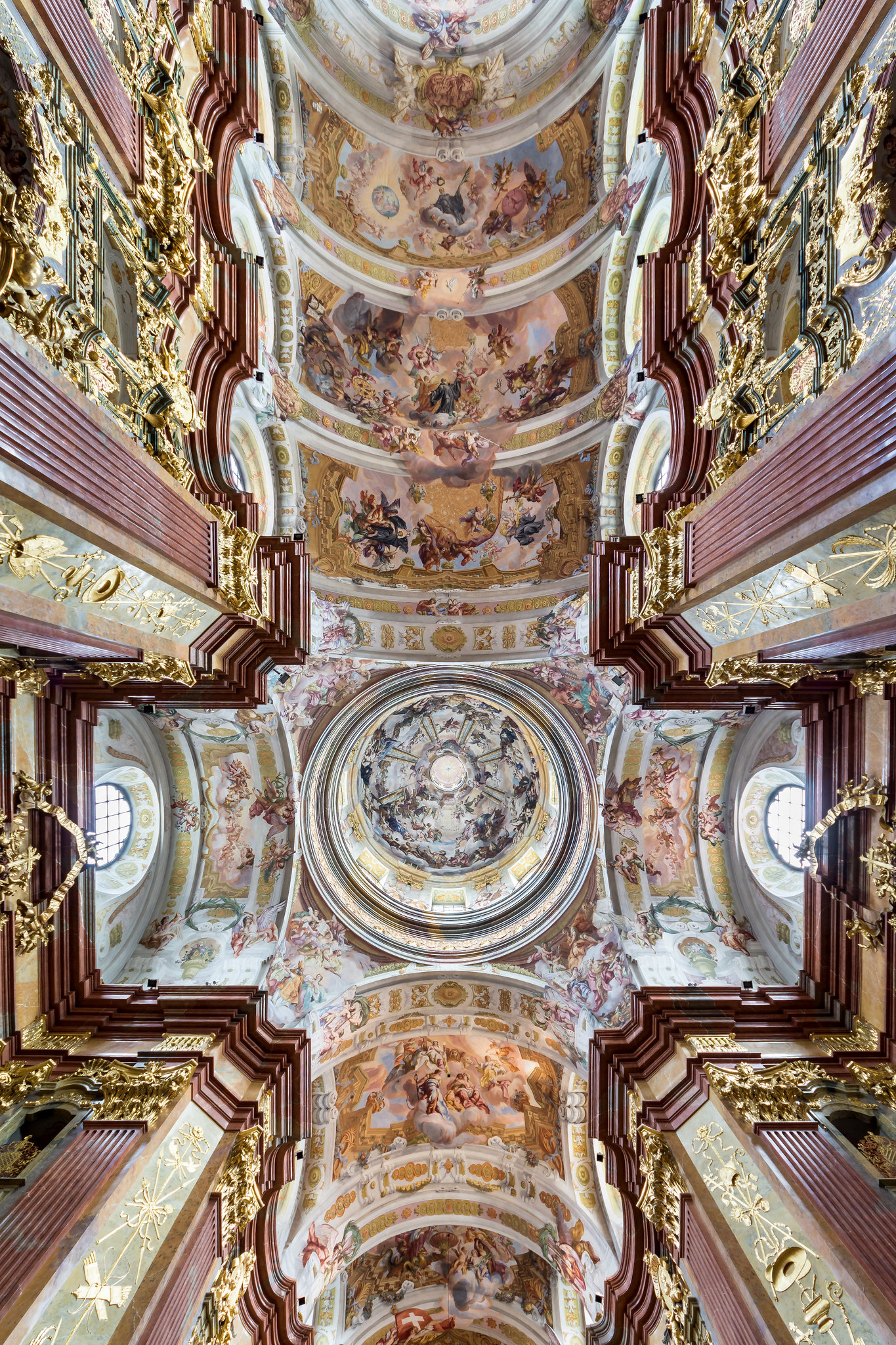 Frescos of dome and ceiling in Melk Abbey Church (Austria) by Johann Michael Rottmayr (1716-22). Credit Uoaei1