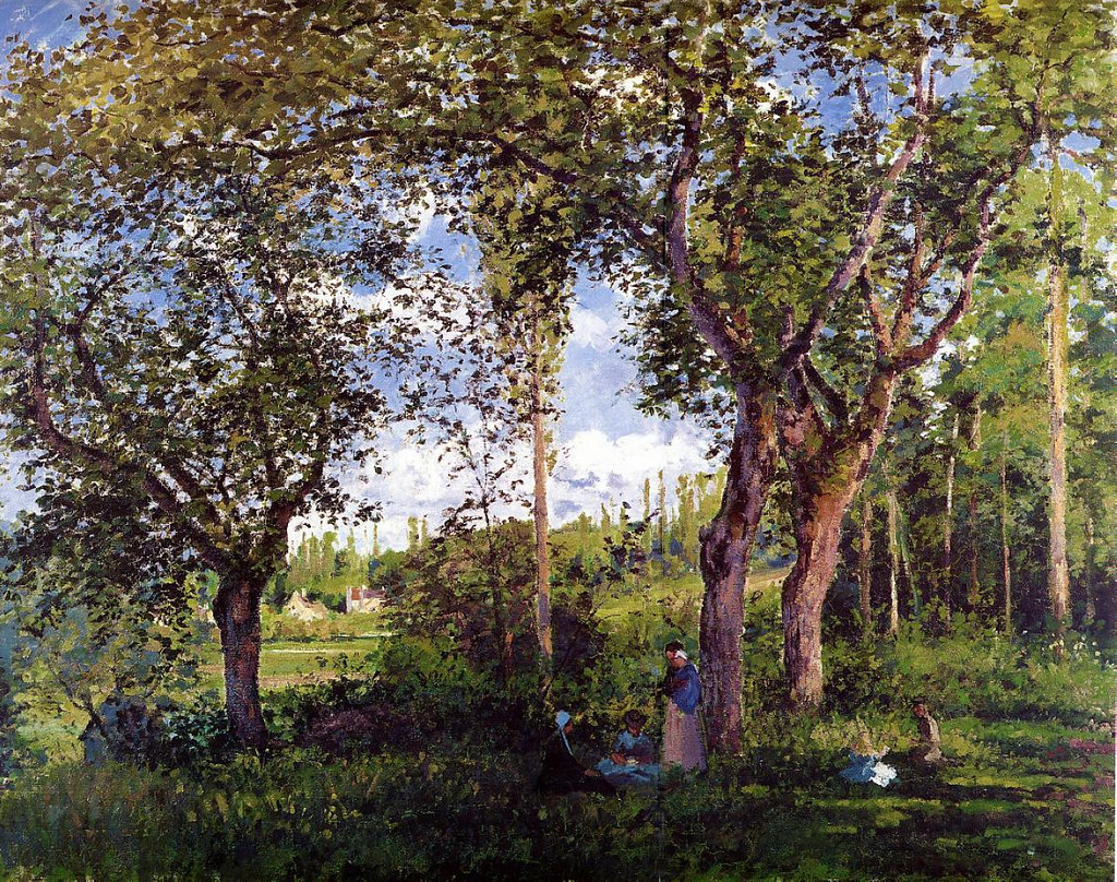 Landscape with Strollers Relaxing under the Trees by Camille Pissarro, 1872