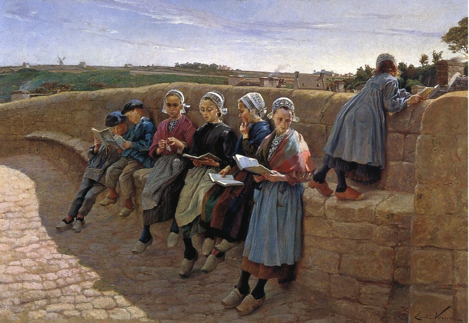 Breton Children Reading Emile Vernon c, 1913