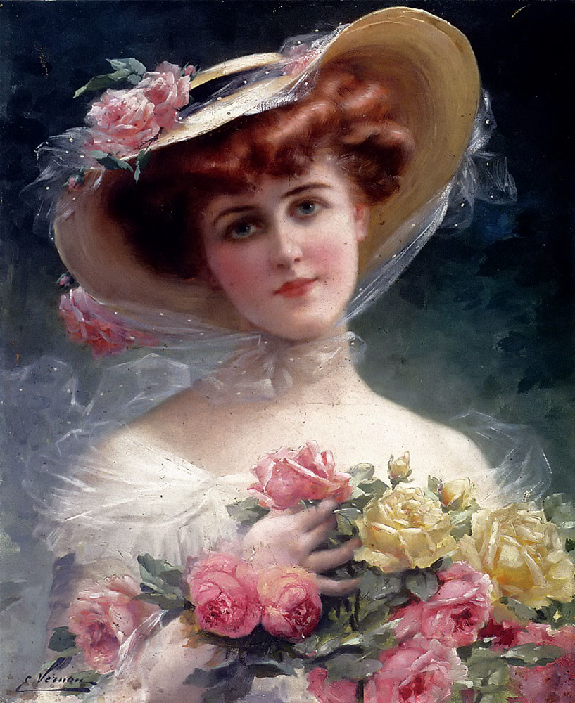 Beauty with Flowers Emile Vernon, c. 1910