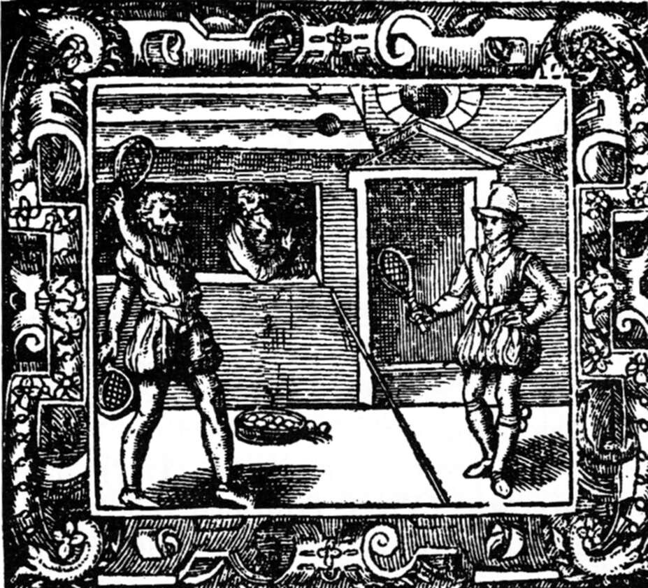 A Tennis game, one of the first depictions of a line in the middle (the predecessor of today's net).