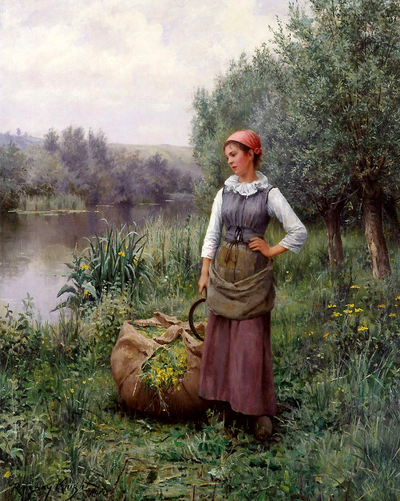 Girl by a Stream, Flanders by Daniel Ridgway Knight, 1890