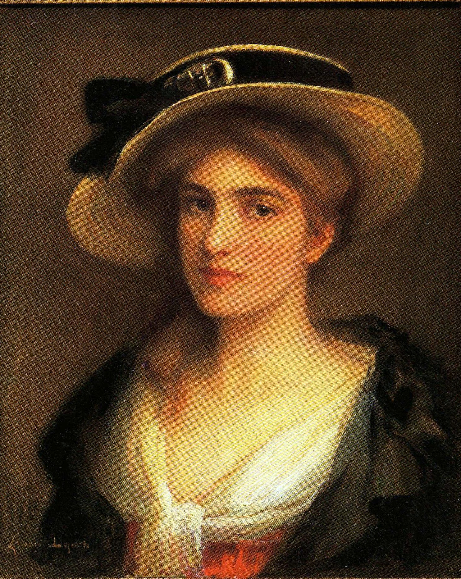 Young woman with hat by Albert Lynch