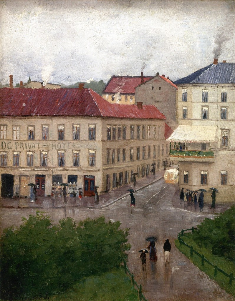 Street Corner on Karl Johan, Grand Cafe by Edvard Munch - 1883