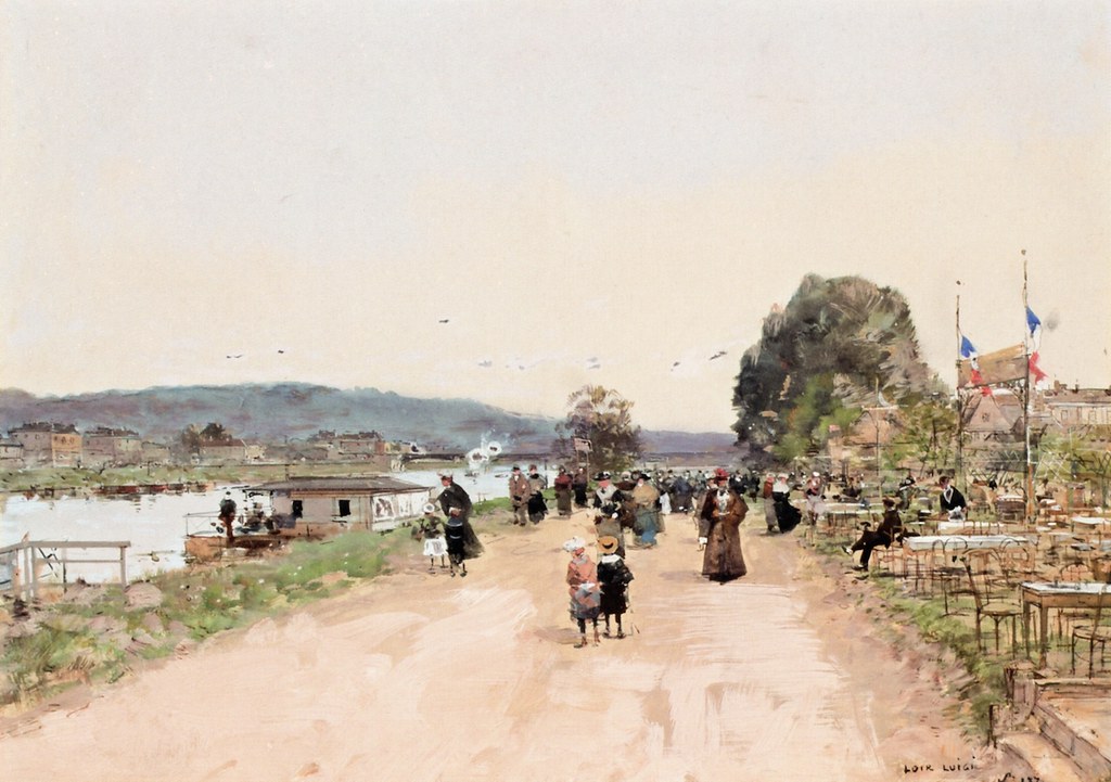 Cafe along a River by Luigi Loir