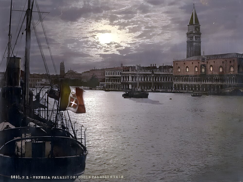 Grand Canal and Doges' Palace by moonlight, Venice, Italy