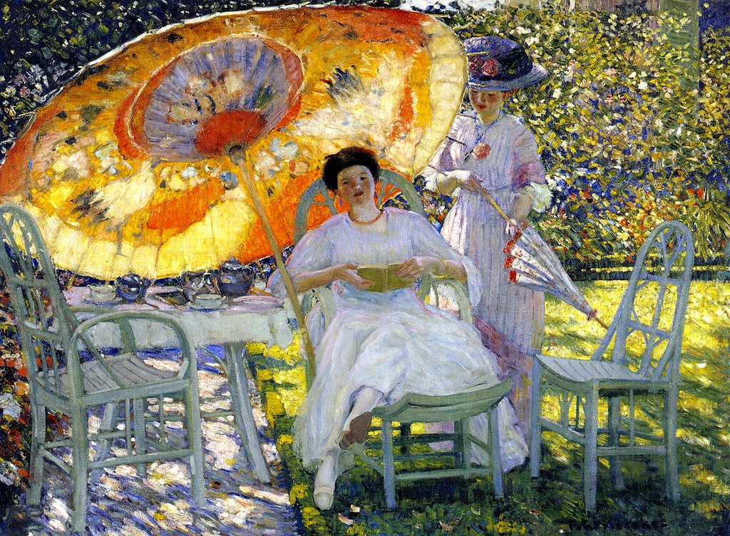 The Garden Parasol by Frederick Carl Frieseke, c. 1910