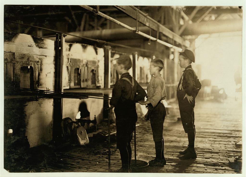 Boys at Lehr, Economy Glass Works. Location: Morgantown, West Virginia.