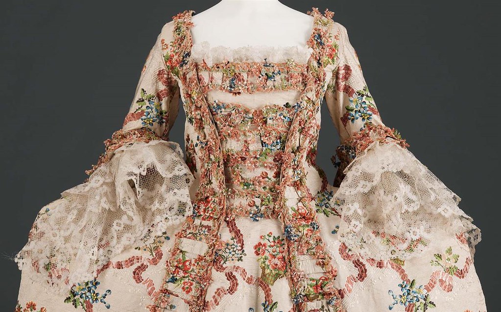c1775. Robe a la Francaise. French. Silk bobbin lace. mfa.org