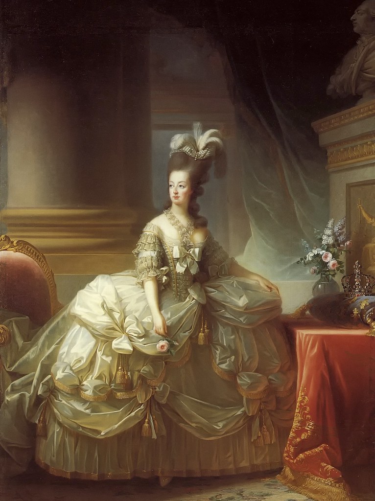 Marie Antoinette in a court dress worn over extremely wide panniers, Louise Élisabeth Vigée Le Brun, 1778