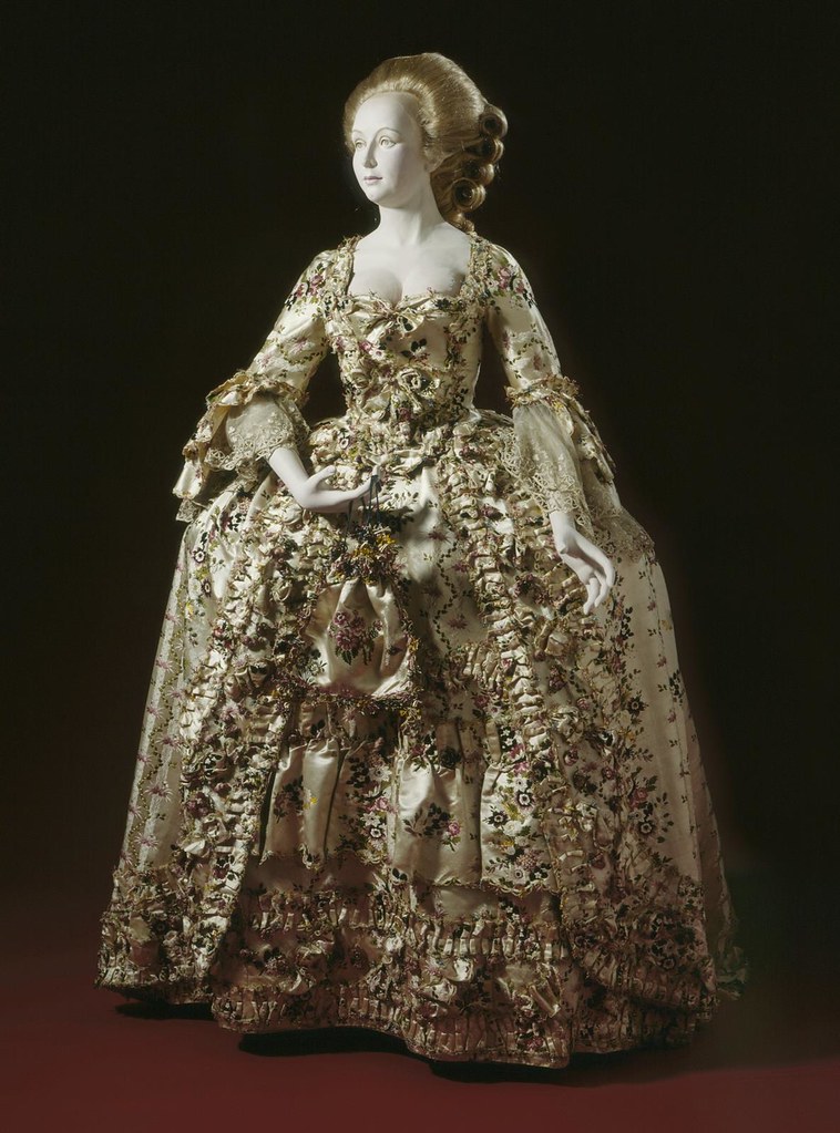 1750. British. Woman's Dress and Petticoat with Stomacher (Robe à l'anglaise). Brocaded silk satin. LACMA