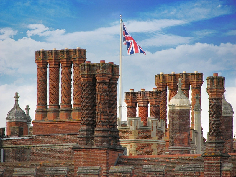 Decorative Tudor chimneys of Hampton Court Palace. Credit Cristian Bortes