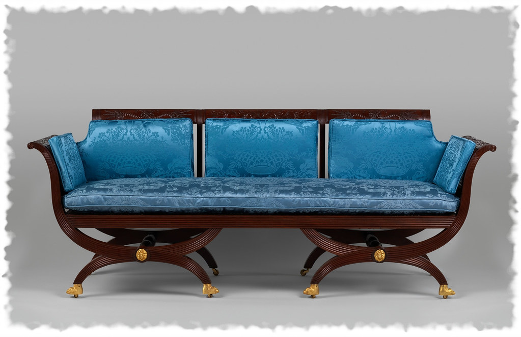 1820 Sofa. American. Mahogany, tulip poplar, cane, gilded brass. metmuseum