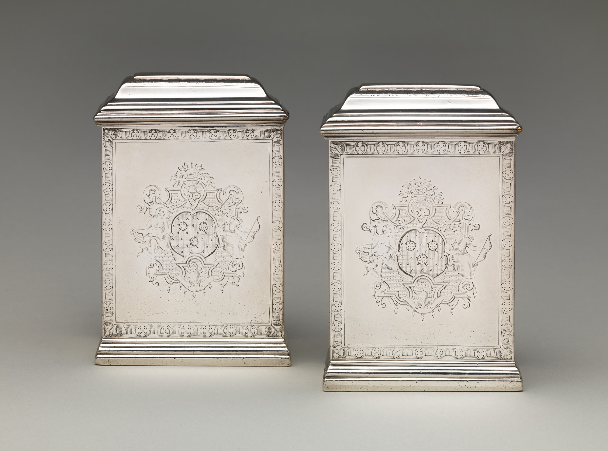 1726 Pair of Tea Caddies. British. Silver. metmuseum