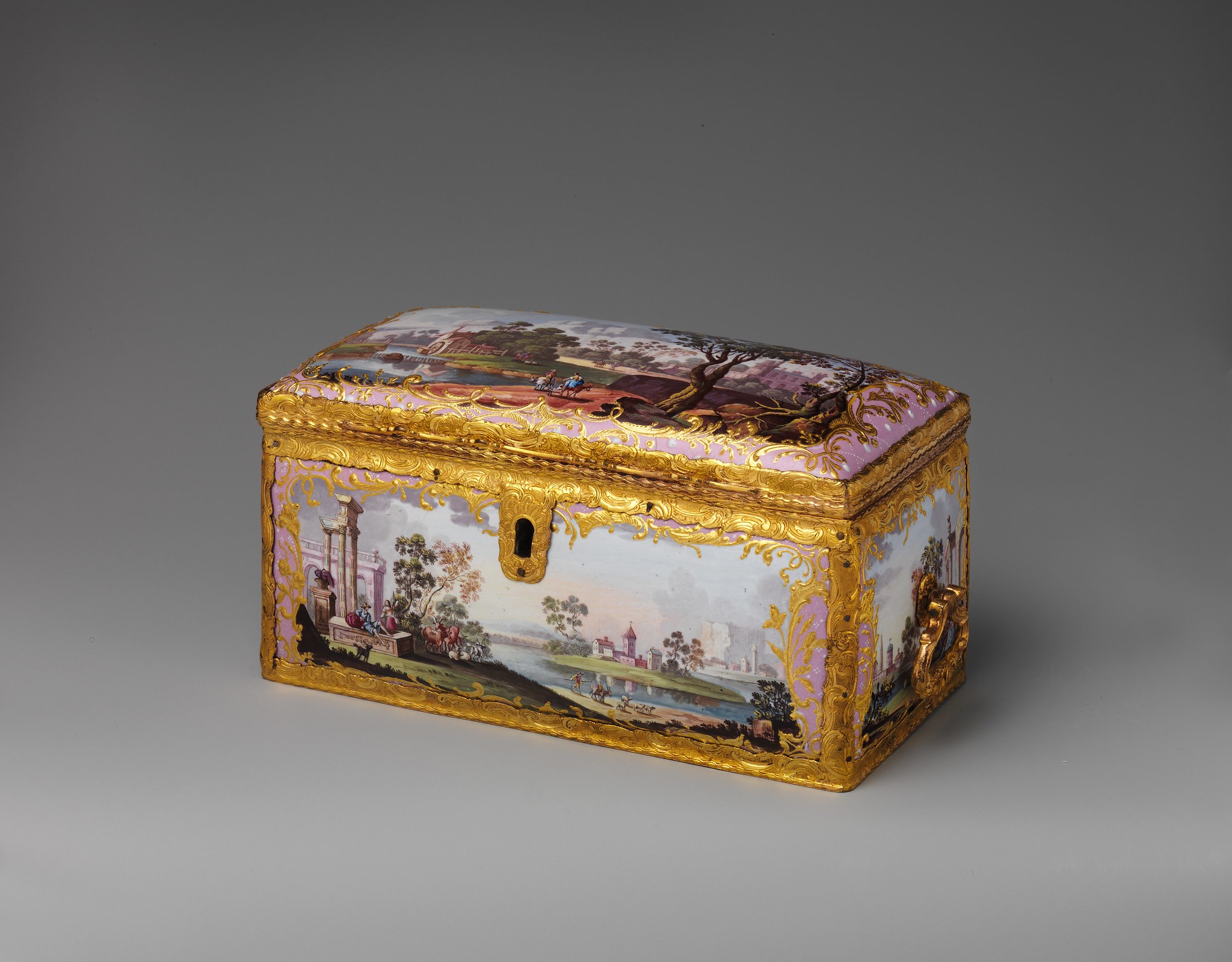 1770 Tea Casket, British, Staffordshire. White enamel on copper painted in polychrome enamels. metmuseum
