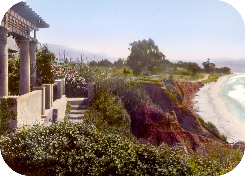 'Inellan,' Walter Douglas house, Channel Drive, Montecito, California. Pergola at the Pacific Ocean