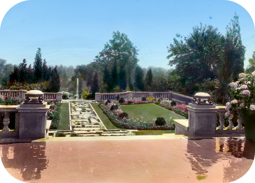 'Waveny,' Lewis Henry Lapham house, 677 South Avenue, New Caanan, Connecticut. View from house terrace