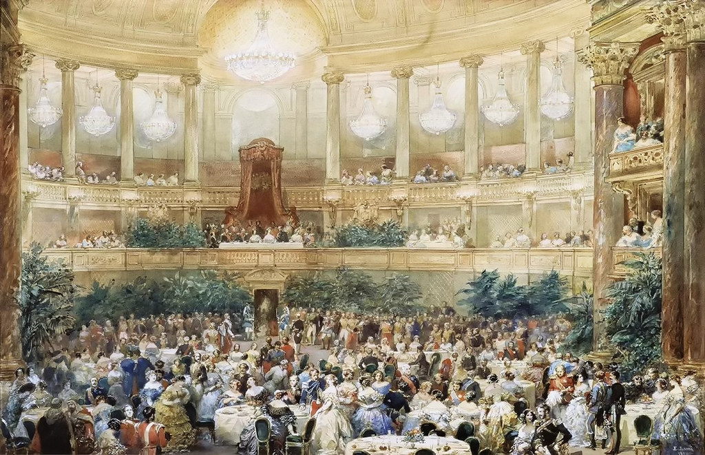 Visit of Queen Victoria to Paris in 1855, the dinner offered by Napoleon III in the hall of the Opera of Versailles, August 25, 1855