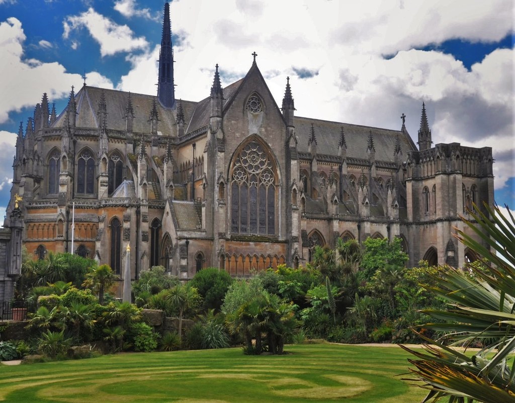 Arundel Cathedral seen from Arundel Castle gardens. Credit The Land