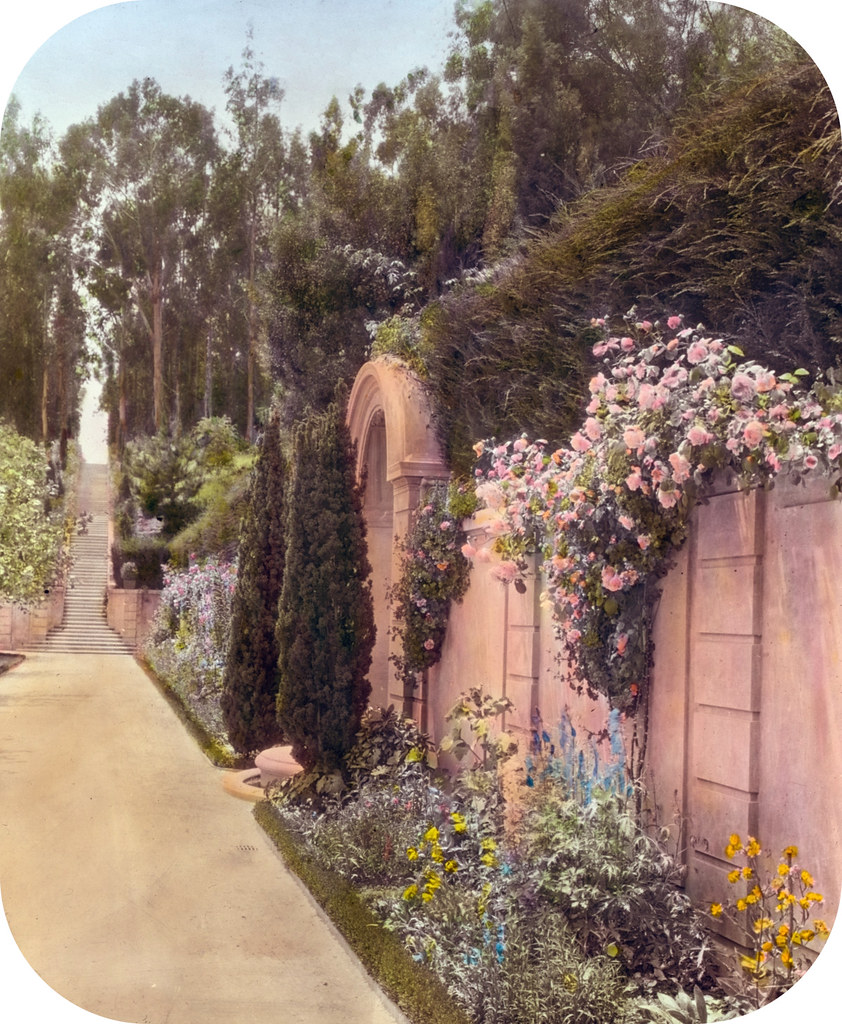 'Villa Rose,' Joseph Donahoe Grant house, 2260 Redington Road, Hillsborough, California. Garden wall