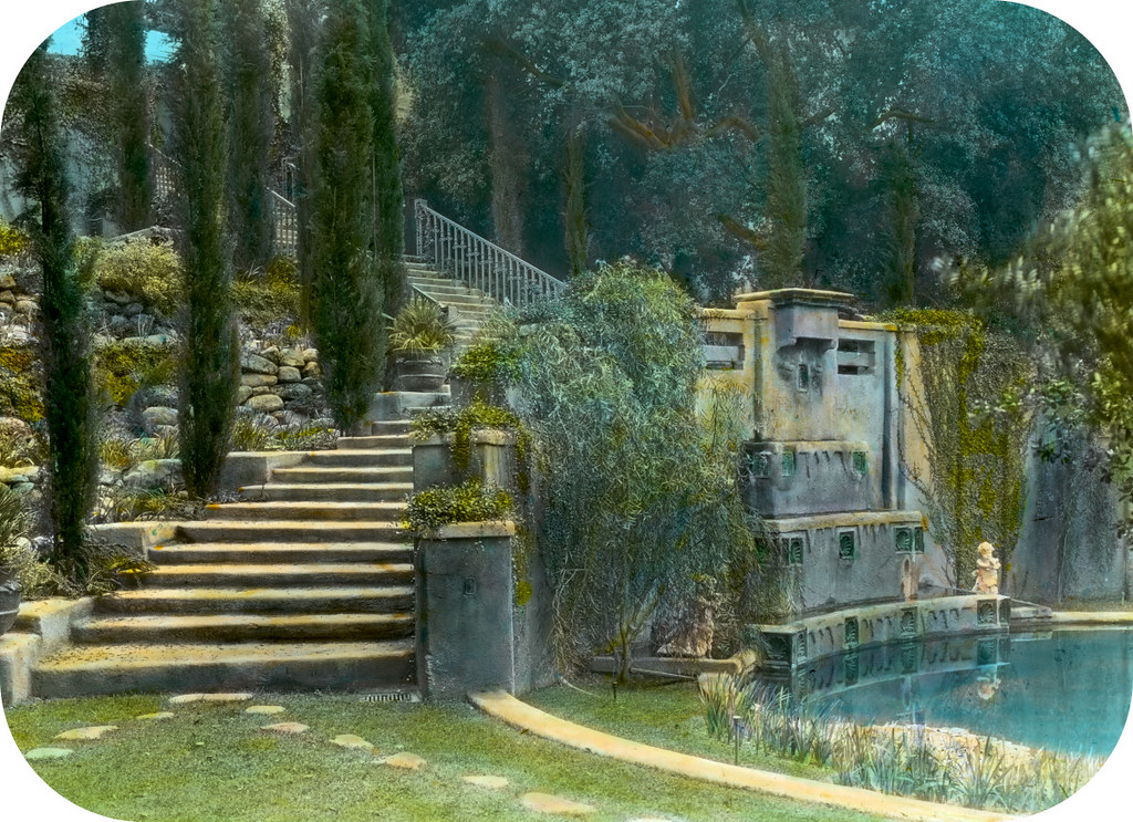 'Il Paradiso,' Mrs. Dudley Peter Allen house, 1188 Hillcrest Avenue, Oak Knoll, Pasadena, California. Lower garden stairs