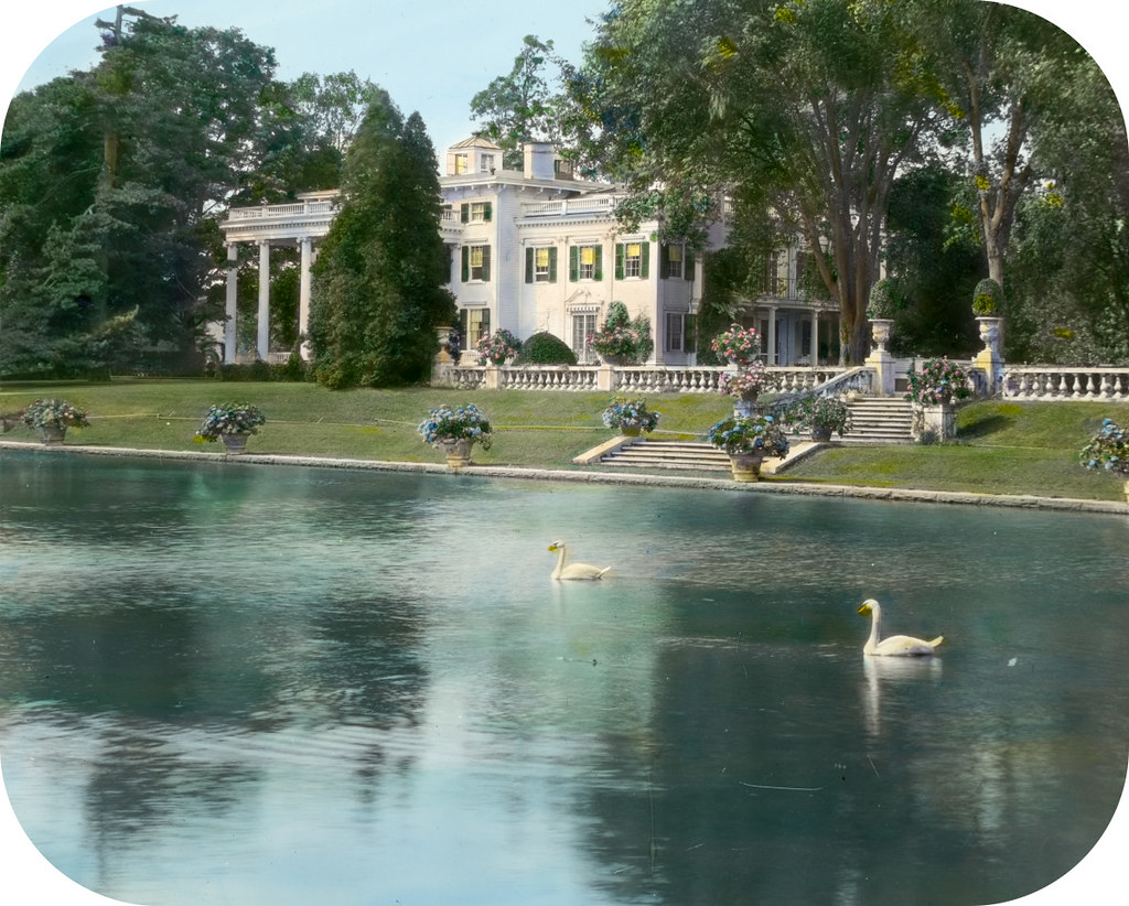 'Thornedale,' Oakleigh Thorne house, Millbrook, New York. Lawn terrace and pond