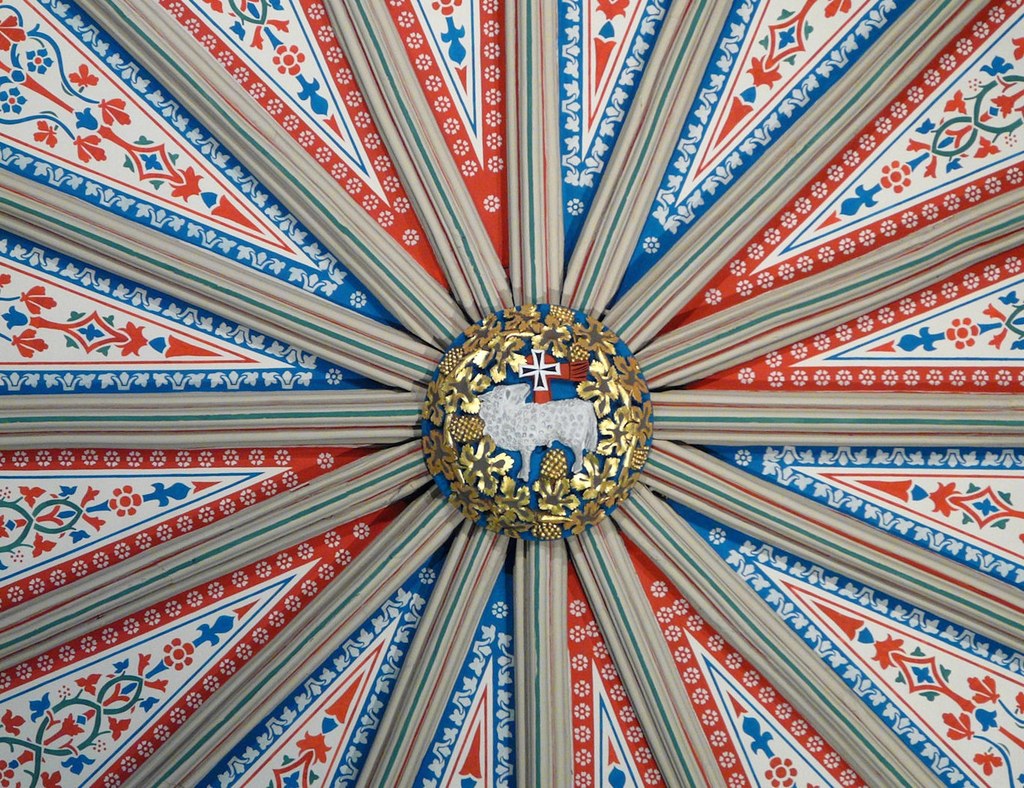 The central boss on the Gothic vault above the Chapter House