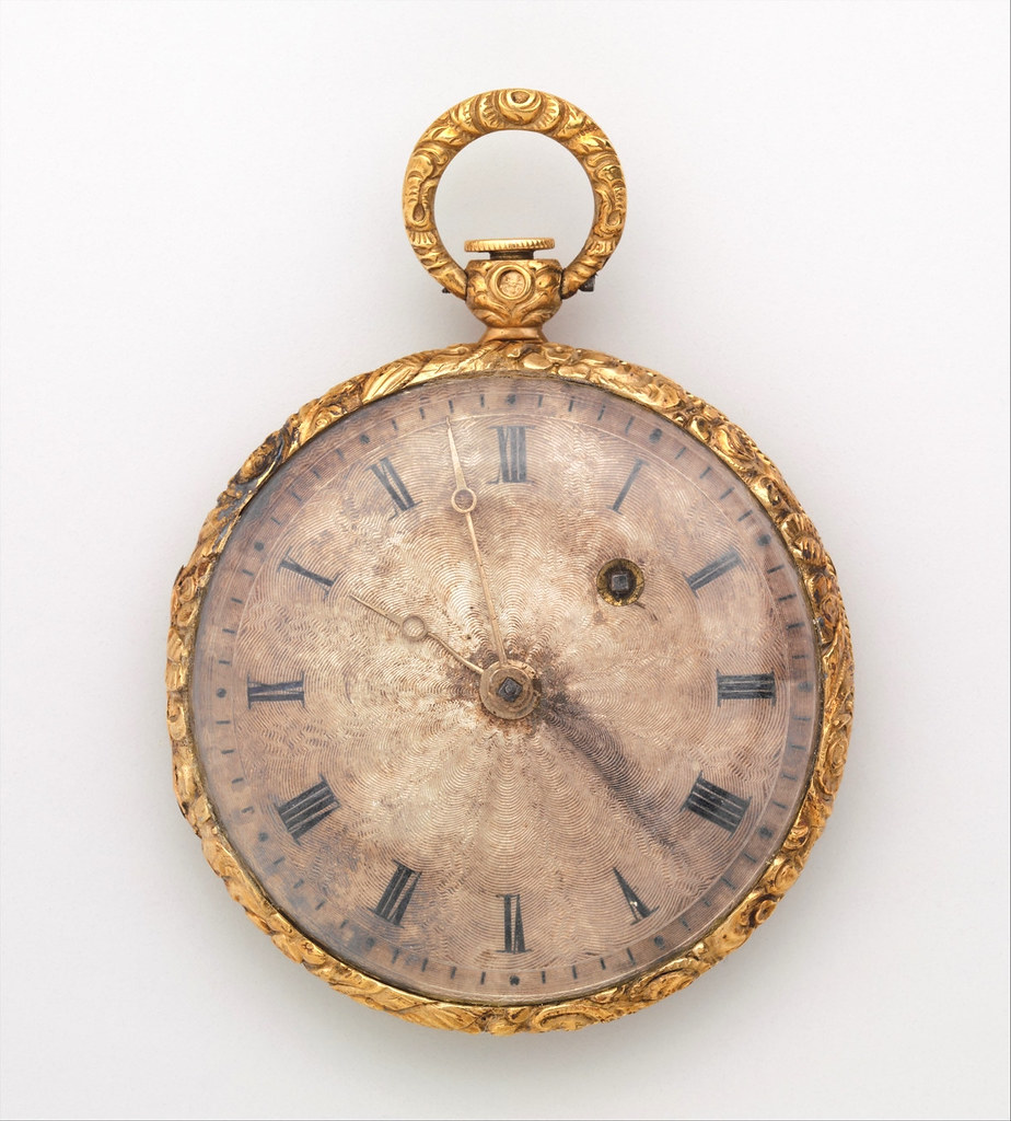 1822. Watch. French, Lyon. Case of gold and enamel, with floral design; jeweled movement, with cylinder escapement. metmuseum