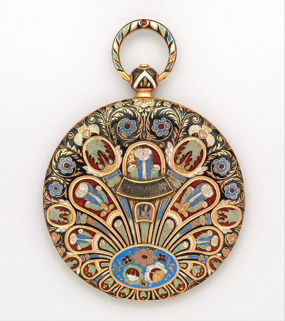 1820. Watch. Swiss. Case of gold and enamel, with chronoscope dial; jeweled movement, with cylinder escapement. metmuseum