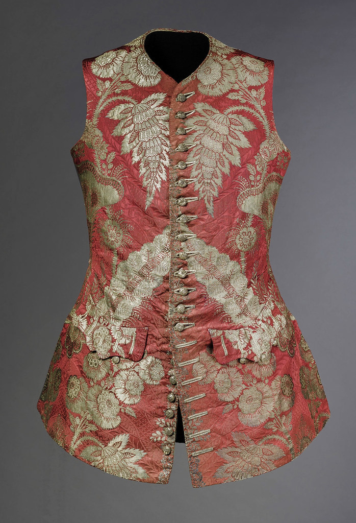 1730. Italian. Silk twill and plain weave (gros de tours) with silk- and metallic-thread discontinuous supplementary-weft patterning bound in twill (lampas). LACMA