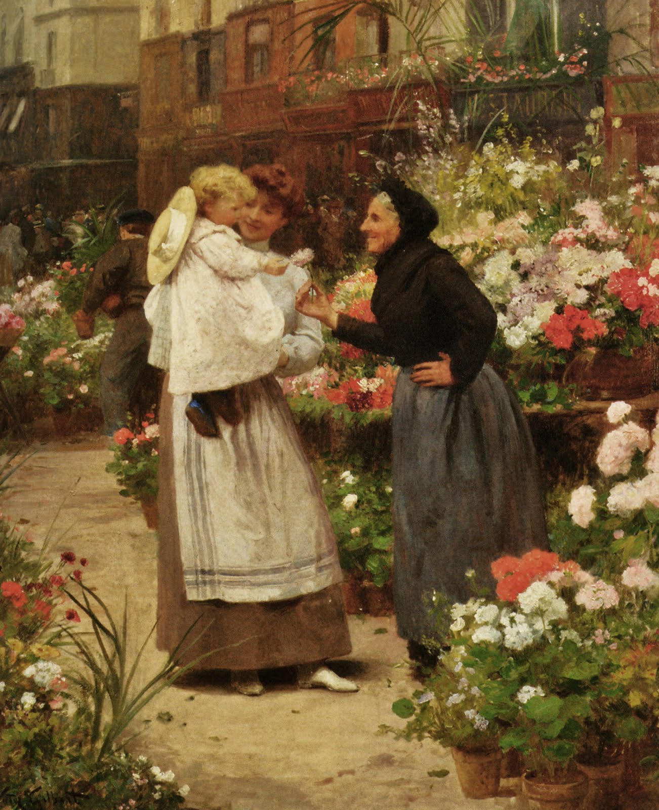 Flower offering to a child by Victor Gabriel Gilbert