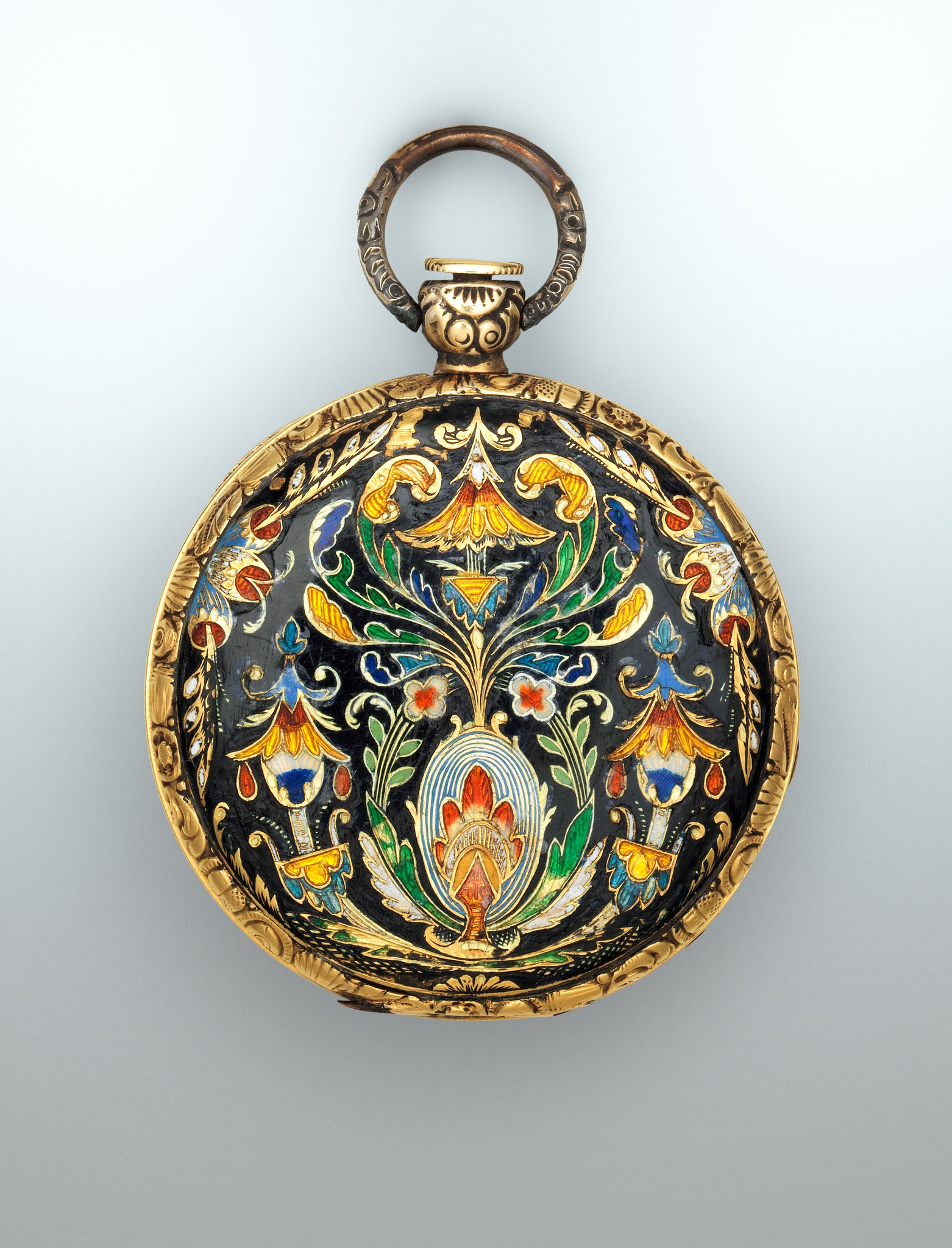 1832. Watch. Swiss, Geneva. Case partly gold, enamel, and silver; Movement brass and steel with ruby. metmuseum